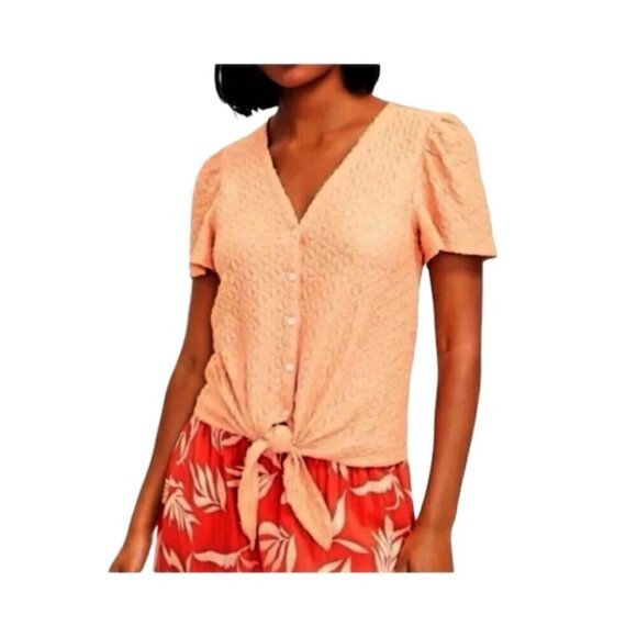 LOFT Textured Button Tie Front Top - Size Large - Picture 1 of 5